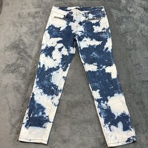 Allen B. Tie Dye Jeans with Zipper Detail Pockets, Bleach Effect‎ Denim